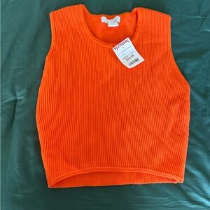 House of Harlow 1960 Vibrant Orange Ribbed Top